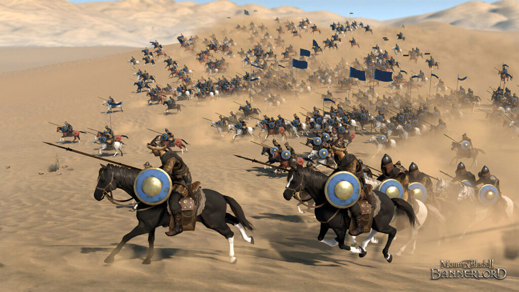 هجوم فرسان في معركة مفتوحة في Mount & Blade II: Bannerlord