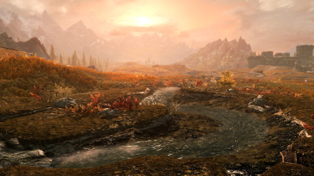 منظر واسع من إقليم سكايرم في The Elder Scrolls V: Skyrim