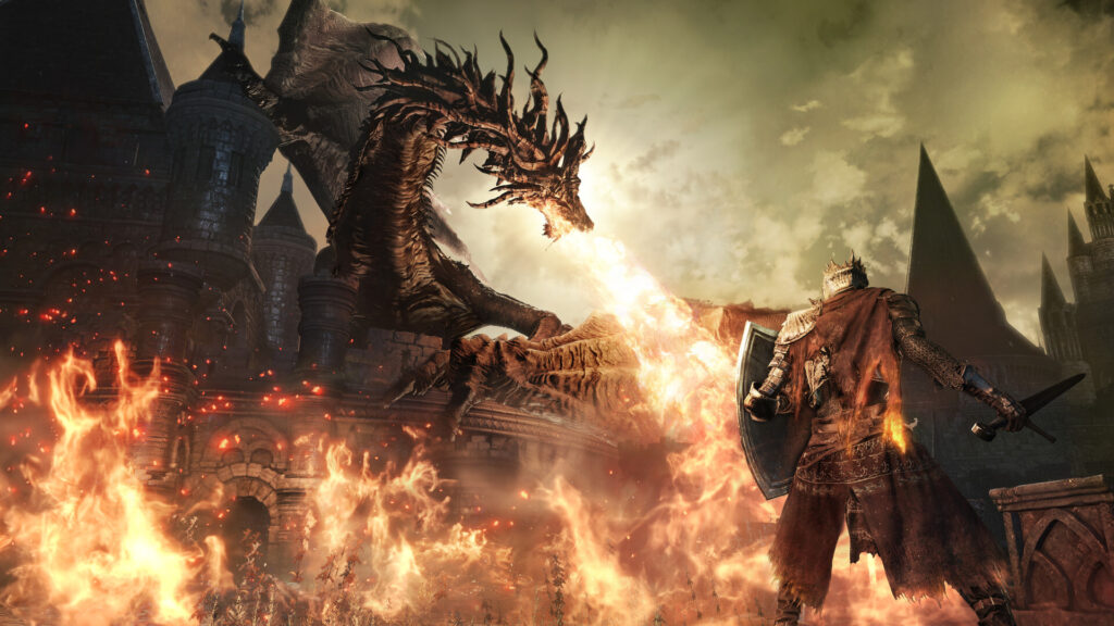 مواجهة تنّين يطلق النار في Dark Souls III على PlayStation 4