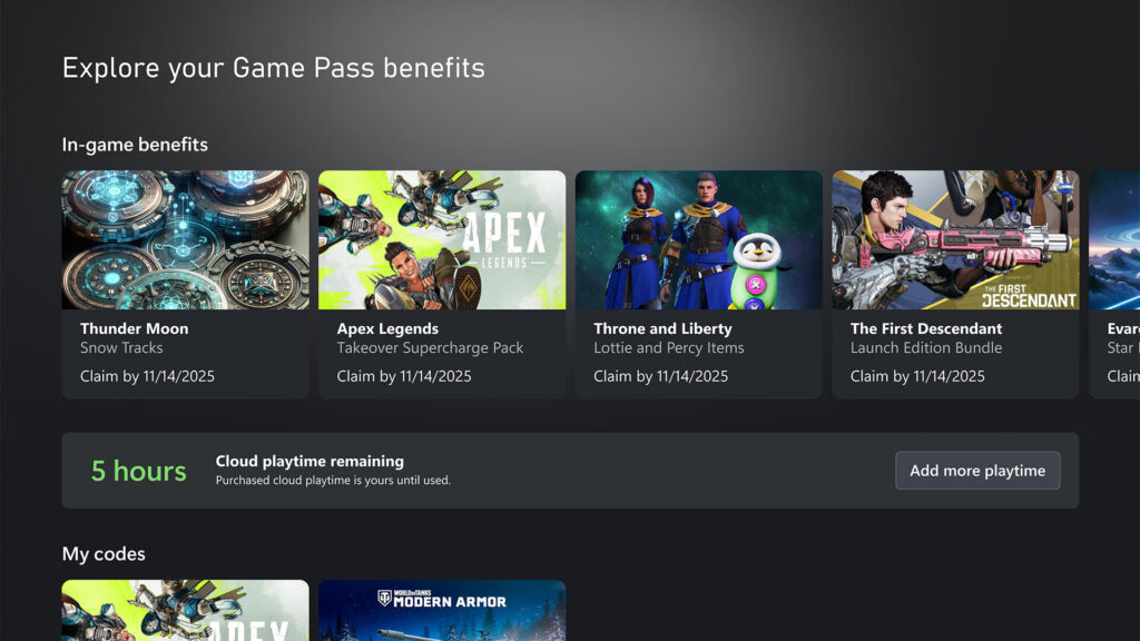 واجهة Xbox Cloud Gaming تعرض رصيد ساعات اللعب السحابي المتبقّية وزرّ شراء المزيد