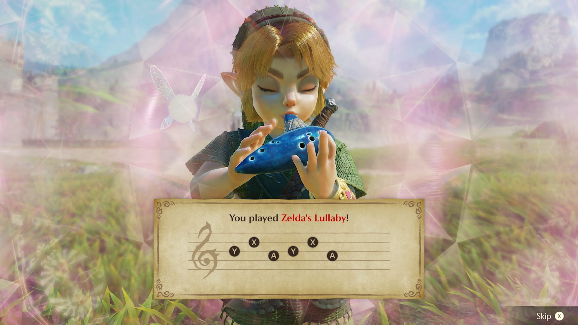 عزف لحن على الأوكارينا، وهو من أبرز تغييرات Ocarina of Time في نسخة Switch 2